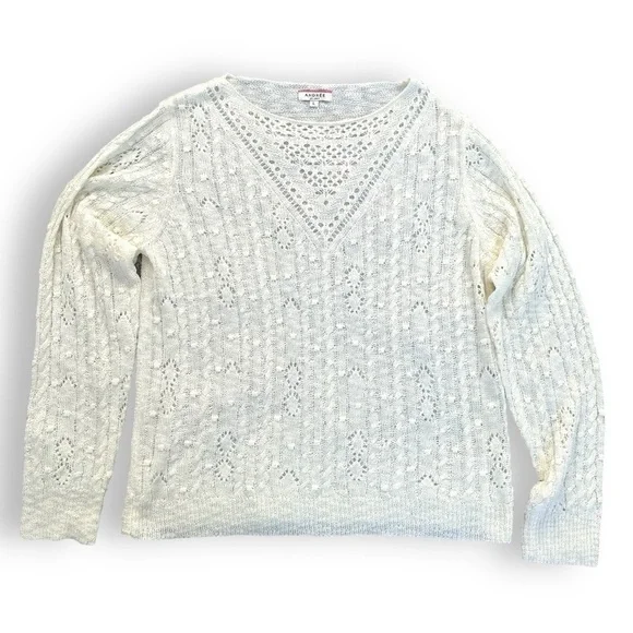 Cream Soft Sheer Cable Knit Sweater - Picture 5 of 14